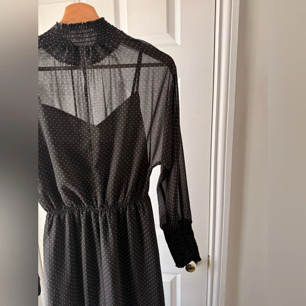 Dynamite Black Long Sleeve Polka Dot Midi Dress - Picture 3 of 12